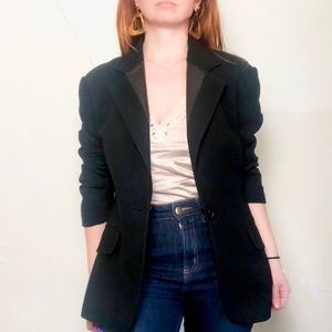 Black Vintage Blazer With Leather Like Lapel